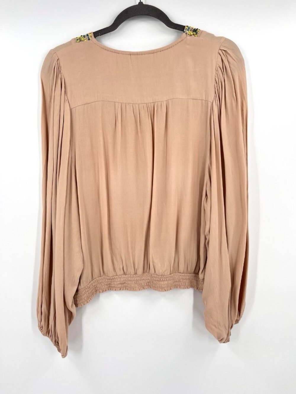 MAEVE ANTHROPOLOGIE Women's Peach Sequin V-Neck Balloon Sleeve Blouse Medium - Picture 5 of 5